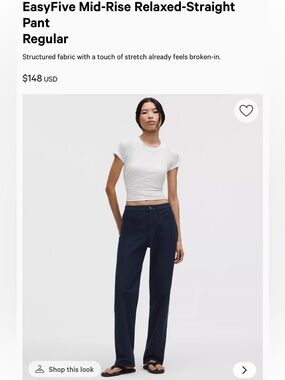 156-$65 *FREE SHIPPING* EasyFive Mid-Rise Relaxed-Straight Pant Navy Blue Sz 24